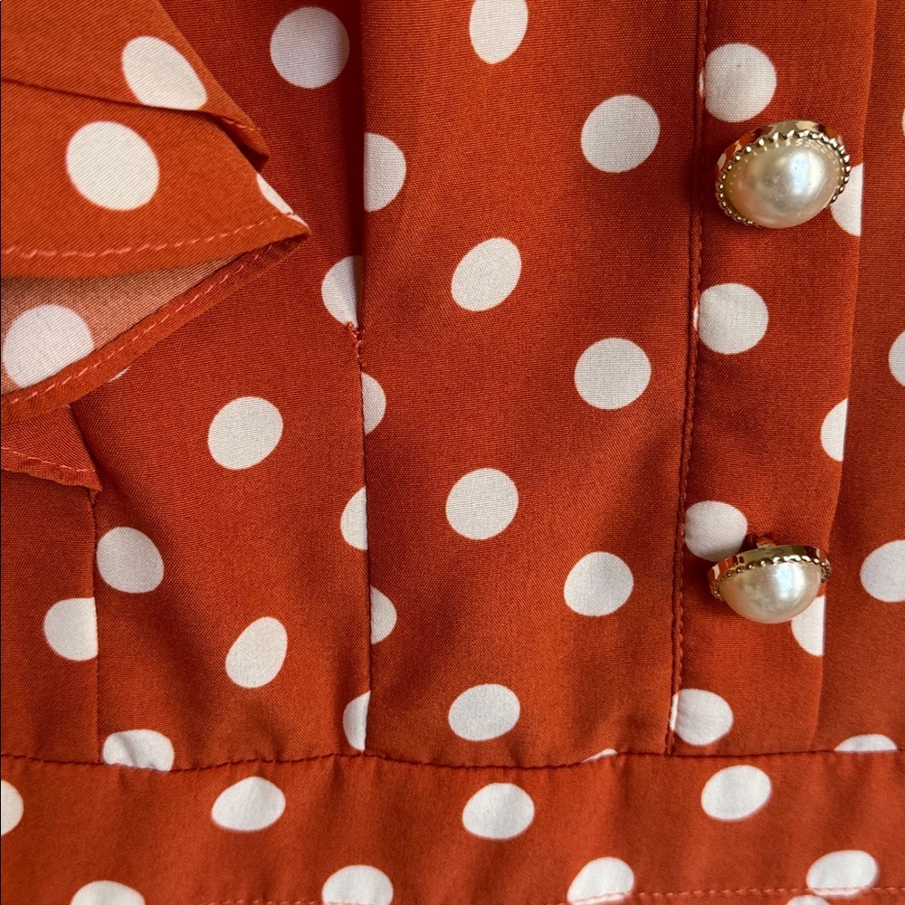 Aiden - Women’s Orange Polka Dot Mini Dress w/ White Collar - Size: Medium - Picture 9 of 10